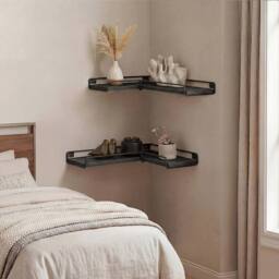 Levede Floating Shelves Set of 2 L-Shaped Corner Shelves Wall Mounted Black - thumbnail 2