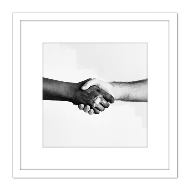 Artery8 Handshake Greeting Arms Black White 8X8 Inch Square Wooden Framed Wall Art Print Picture with Mount - image 1
