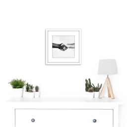 Artery8 Handshake Greeting Arms Black White 8X8 Inch Square Wooden Framed Wall Art Print Picture with Mount - thumbnail 2