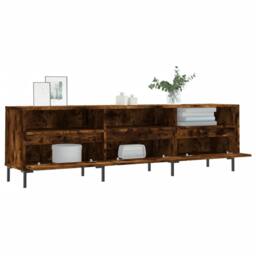 Berkfield Home TV Cabinet Smoked Oak 150x30x44.5 cm Engineered Wood in Brown - thumbnail 4