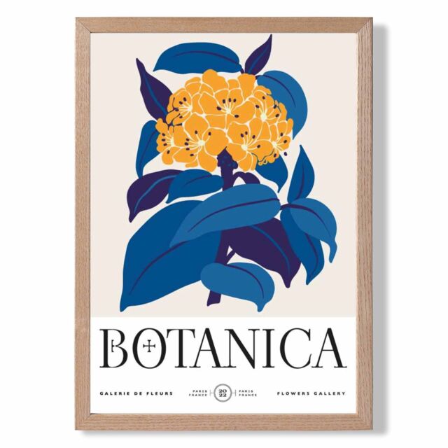 ARTZE Yellow & Blue Hydrangea Flower Market Exhibition Framed Print SIZE: A4 with Oak Frame - image 1