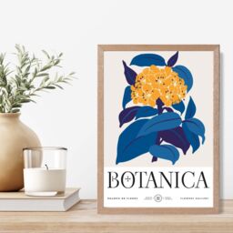 ARTZE Yellow & Blue Hydrangea Flower Market Exhibition Framed Print SIZE: A4 with Oak Frame - thumbnail 2