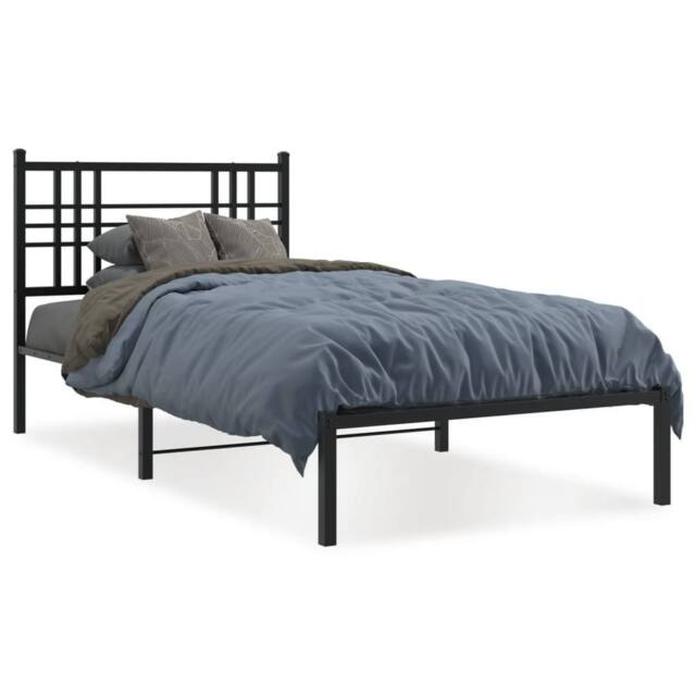 Berkfield Home Metal Bed Frame without Mattress with Headboard Black 90x190cm - Size: 90x190 cm - image 1