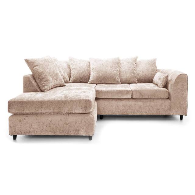 Furnishings For Less UK Monaco Chenille Fabric 3 to 4 Seater L Shaped Corner Sofa Left Hand Facing in Beige - image 1