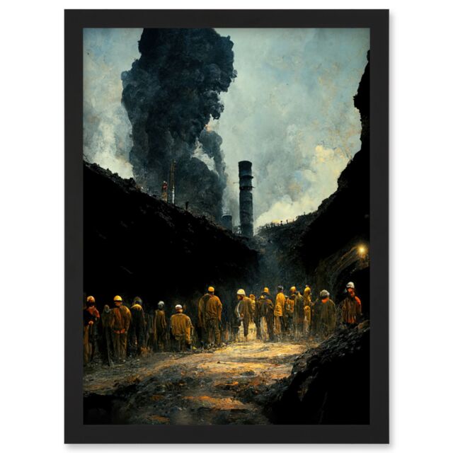 Artery8 Coal Miners Colliery 1972 South Wales UK Artwork Framed Wall Art Print A4 in Black - image 1
