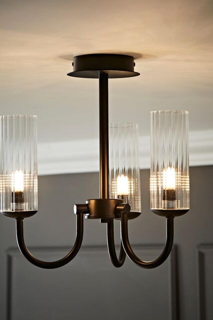 ValueLights Canya 3 Way Ribbed Glass Chandelier Style Ceiling Light in Black - image 1
