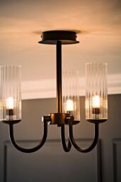ValueLights Canya 3 Way Ribbed Glass Chandelier Style Ceiling Light in Black - thumbnail 2