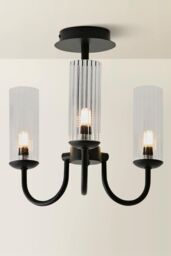 ValueLights Canya 3 Way Ribbed Glass Chandelier Style Ceiling Light in Black - thumbnail 3