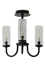 ValueLights Canya 3 Way Ribbed Glass Chandelier Style Ceiling Light in Black - thumbnail 6