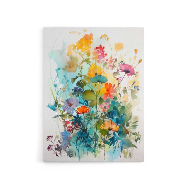 "Artery8 Colourful Spring Wild Flowers Canvas Wall Art Print - Size: W18"" x H24""" - image 1