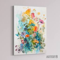"Artery8 Colourful Spring Wild Flowers Canvas Wall Art Print - Size: W18"" x H24""" - thumbnail 2