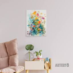 "Artery8 Colourful Spring Wild Flowers Canvas Wall Art Print - Size: W18"" x H24""" - thumbnail 3