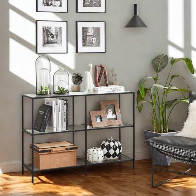 Pirlo Plush 3 Tier Tempered Glass Console Table for Hallway Black - image 1