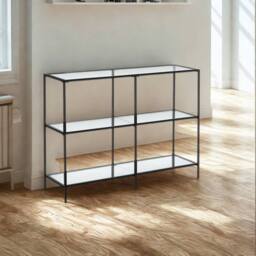 Pirlo Plush 3 Tier Tempered Glass Console Table for Hallway Black - thumbnail 5