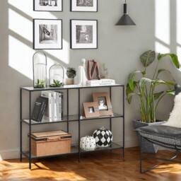 Pirlo Plush 3 Tier Tempered Glass Console Table for Hallway Black