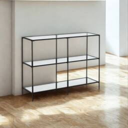 Pirlo Plush 3 Tier Tempered Glass Console Table for Hallway Black - thumbnail 3