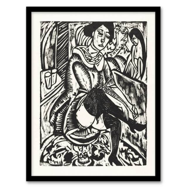 Artery8 Woman Tying Her Shoe Ernst Ludwig Kirchner Framed Wall Art Print in White - Size: A4 - image 1