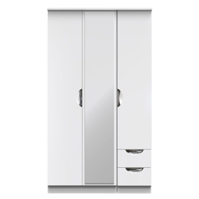 Ready Assembled 2 U Holborn Tall Triple Mirror + Drawer Wardrobe (Ready Assembled) in White - image 1
