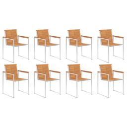 Berkfield Home Garden Chairs 8 pcs Solid Acacia Wood & Stainless Steel in Brown - thumbnail 1