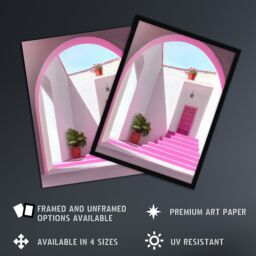 "Artery8 Italian Courtyard Plants Pink Steps Minimalist Framed Art Print - Size: W12"" x H16""" - thumbnail 2