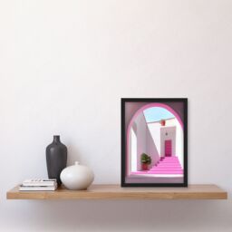 "Artery8 Italian Courtyard Plants Pink Steps Minimalist Framed Art Print - Size: W12"" x H16""" - thumbnail 4