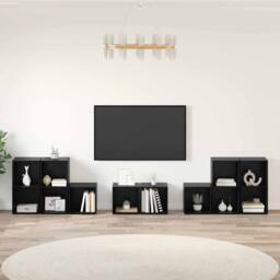 Berkfield Home TV Cabinet Set with Shelf with Storage 8 pcs Black Oak Engineered Wood - thumbnail 2