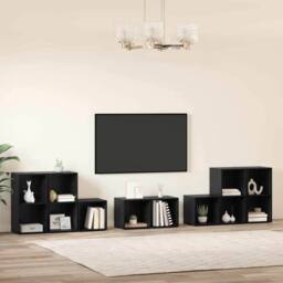 Berkfield Home TV Cabinet Set with Shelf with Storage 8 pcs Black Oak Engineered Wood - thumbnail 4