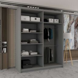 Sliding Wardrobes 4U Modern Double Sliding Wardrobe with LED Light W150cm x H217cm x D62cm in Grey - thumbnail 3