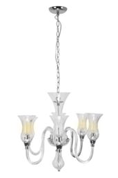 Orsina Glass & Chrome 6 Arm Chandelier, Elegant Glass Lighting Fixture, Chrome Finish Chandelier, Ceiling Light in Silver - thumbnail 3