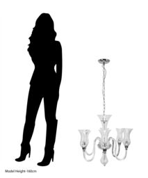 Orsina Glass & Chrome 6 Arm Chandelier, Elegant Glass Lighting Fixture, Chrome Finish Chandelier, Ceiling Light in Silver - thumbnail 6