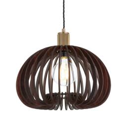 Industville Rift Slatted Wooden Mushroom Wooden Pendant Light - Dark in Gold - Size: Medium