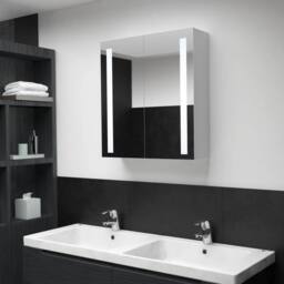 Berkfield Home LED Bathroom Mirror Cabinet 60x14x62 cm in White - Size: 60 x 14 x 62 cm - thumbnail 1
