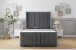 "Sloomy Melbourne Coniston Bed Frame With 50"" Upholstered Wingback Headboard in Dark Grey - Size: King"