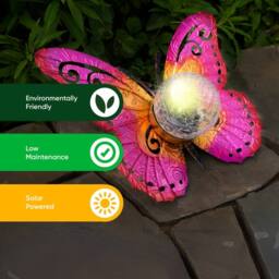 Gardenwize Solar Metal Sunset Butterfly with LED Crackle Ball Garden Light in Pink - thumbnail 6