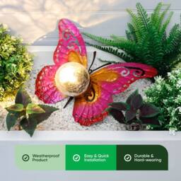 Gardenwize Solar Metal Sunset Butterfly with LED Crackle Ball Garden Light in Pink - thumbnail 3