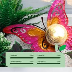 Gardenwize Solar Metal Sunset Butterfly with LED Crackle Ball Garden Light in Pink - thumbnail 5