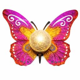Gardenwize Solar Metal Sunset Butterfly with LED Crackle Ball Garden Light in Pink
