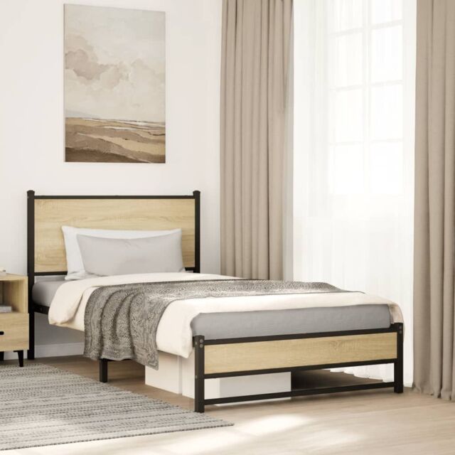 Berkfield Home Metal Bed Frame without Mattress Sonoma Oak 100x200 cm in Brown - image 1