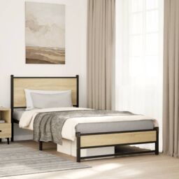 Berkfield Home Metal Bed Frame without Mattress Sonoma Oak 100x200 cm in Brown - thumbnail 1