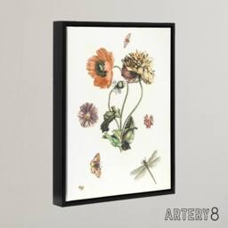 "Artery8 Poppies Butterflies & Dragonfly Teyler Black Framed Canvas Wall Art in White - Size: W12"" x H16""" - thumbnail 2