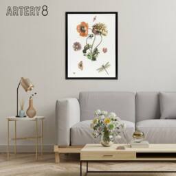 "Artery8 Poppies Butterflies & Dragonfly Teyler Black Framed Canvas Wall Art in White - Size: W12"" x H16""" - thumbnail 3