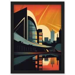 Artery8 River Clyde Walkway Modern Glasgow Cityscape Artwork Framed Wall Art Print A4 in Black - thumbnail 1