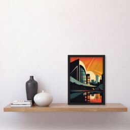Artery8 River Clyde Walkway Modern Glasgow Cityscape Artwork Framed Wall Art Print A4 in Black - thumbnail 2