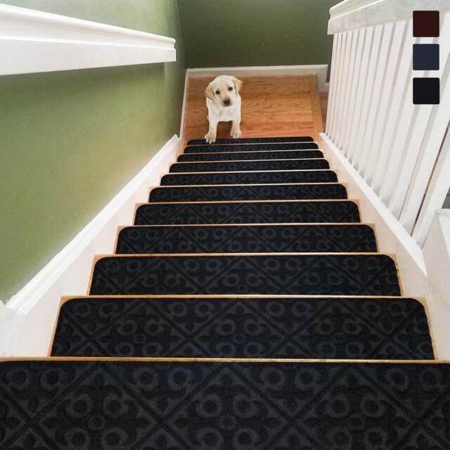 CASART 15PCS Non-Slip Stair Mats 76cm x20cm Stair Treads Carpet Stairway Rugs in Black - Size: 76 cm x20 cm - image 1