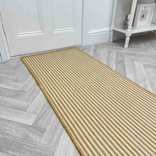 runrug Carpet Runner Rug - Indoor/Outdoor, Reversible, 2mm - 'Pinstripe' in Beige - Size: 70 cm x 390 cm - image 1