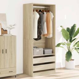 Berkfield Home Wardrobe Sonoma Oak 80x50x200 cm Engineered Wood in Brown - Size: 80 x 50 x 200 cm - thumbnail 3