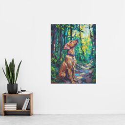 "Artery8 Golden Lab Puppy in Forest Oil Painting Dog Lover Wall Art Print in Green - Size: W12"" x H16""" - thumbnail 4