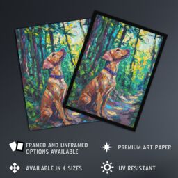 "Artery8 Golden Lab Puppy in Forest Oil Painting Dog Lover Wall Art Print in Green - Size: W12"" x H16""" - thumbnail 2