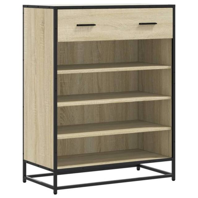 Berkfield Home Shoe Cabinet Sonoma Oak 75x38x97.5 cm Engineered Wood & Metal in Light Brown - image 1
