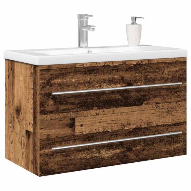 Berkfield Home Beautiful Bathroom Sink Cabinet with Built-in Basin Old Wood Engi in Brown - image 1